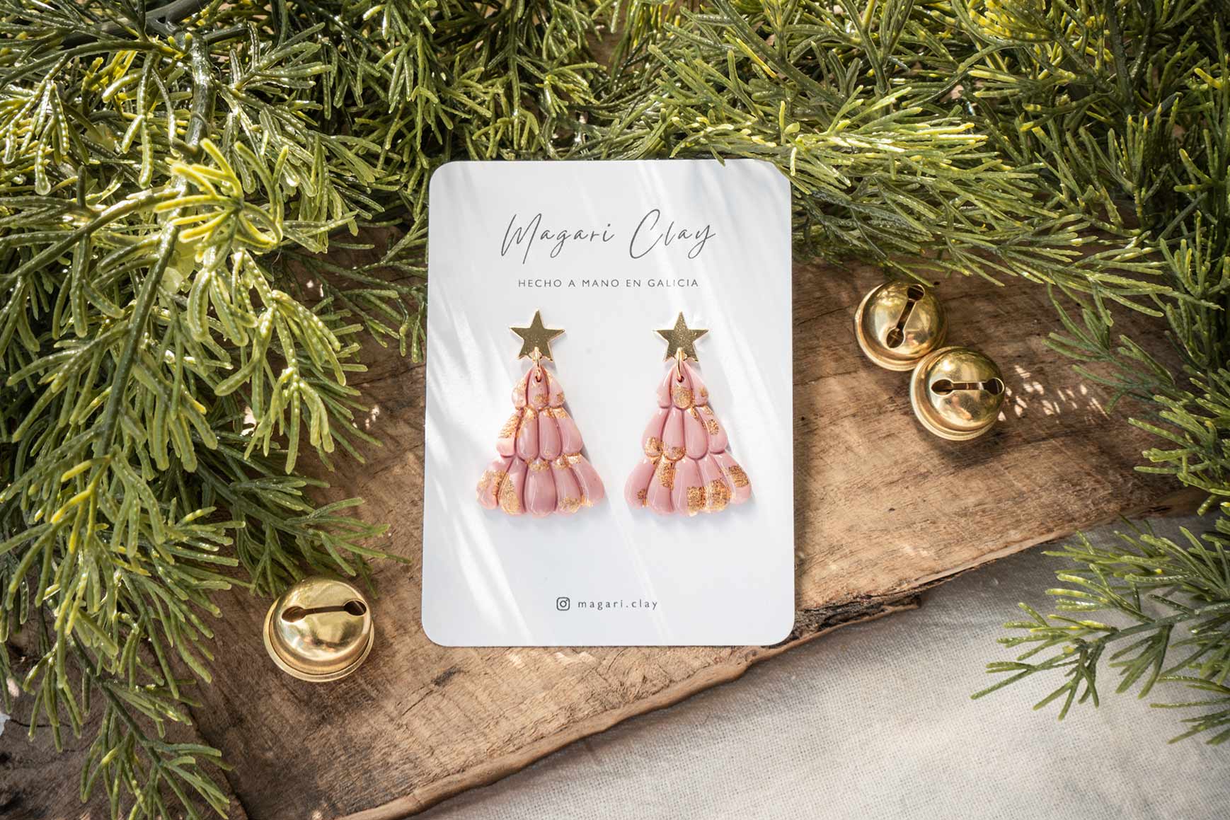 Pendientes arbol de navidad rosa