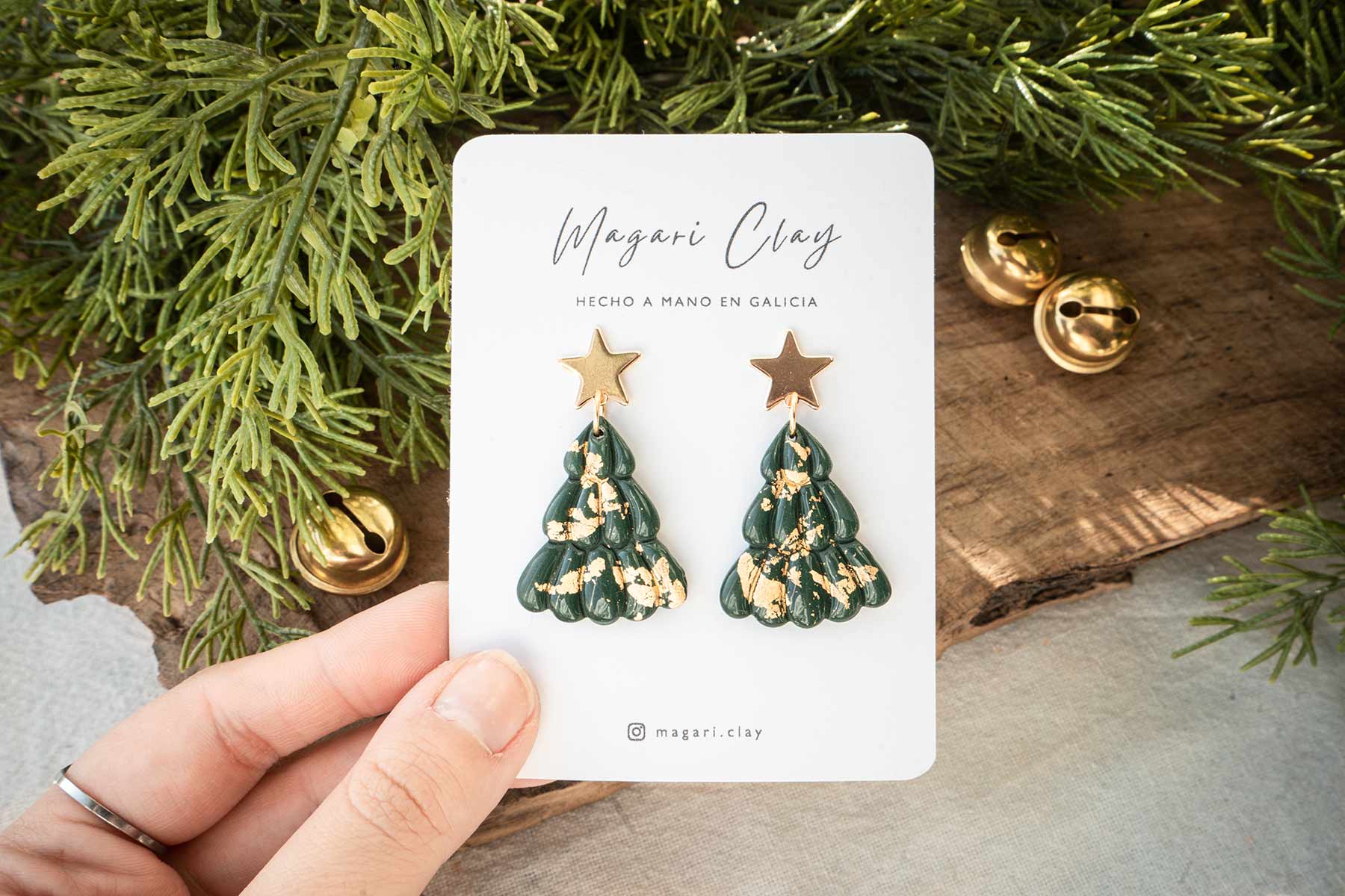 Pendientes navideños árbol de navidad verde abeto