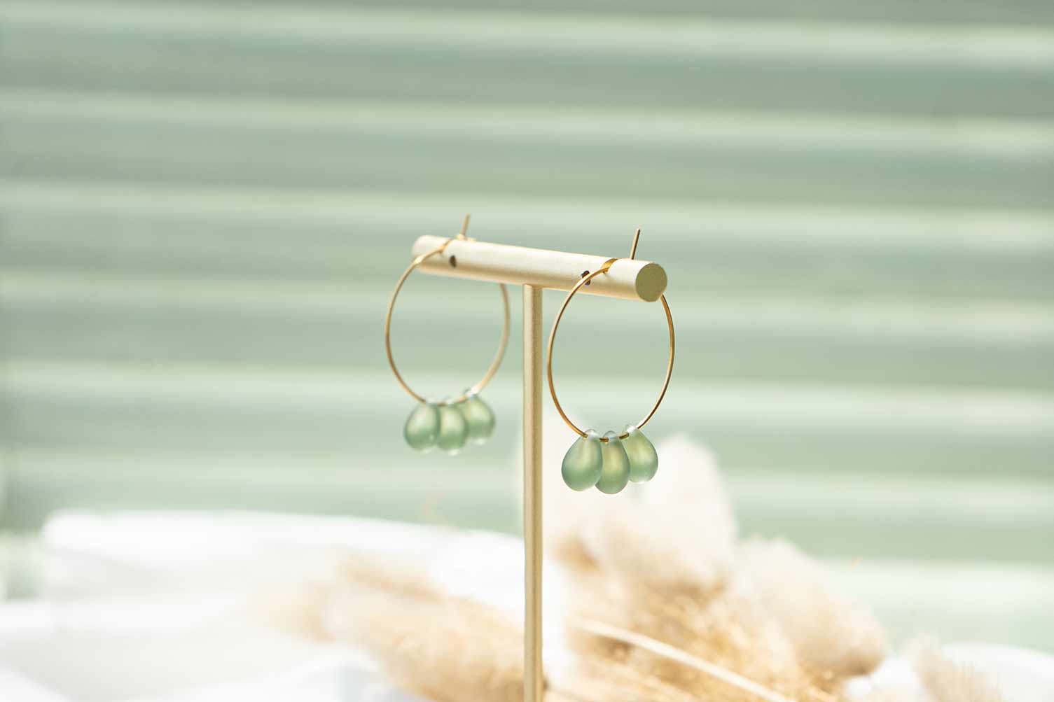 Pendientes aros de cristal checo verde agua