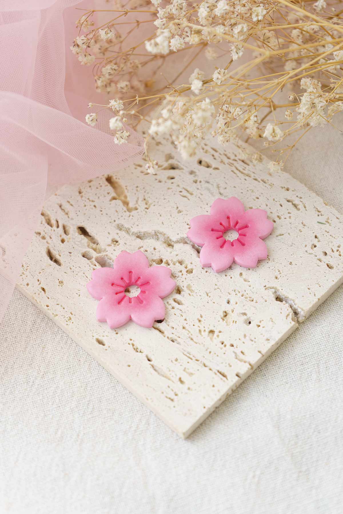 Pendientes flor de cerezo rosa