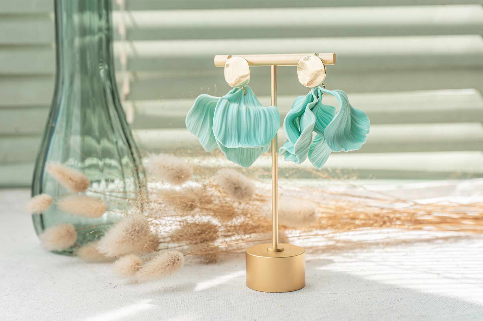 Pendientes flores aguamarina