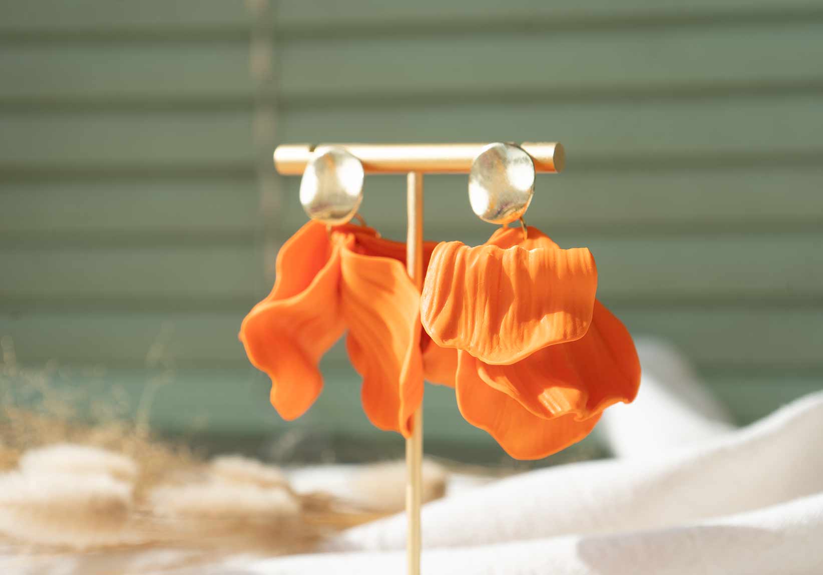 Pendientes grandes bodas naranjas flor