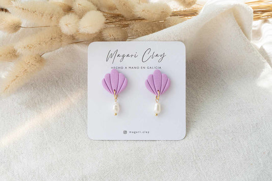 Pendientes VIEIRA (con perla de río) | Colección MEDITERRÁNEO 🐚
