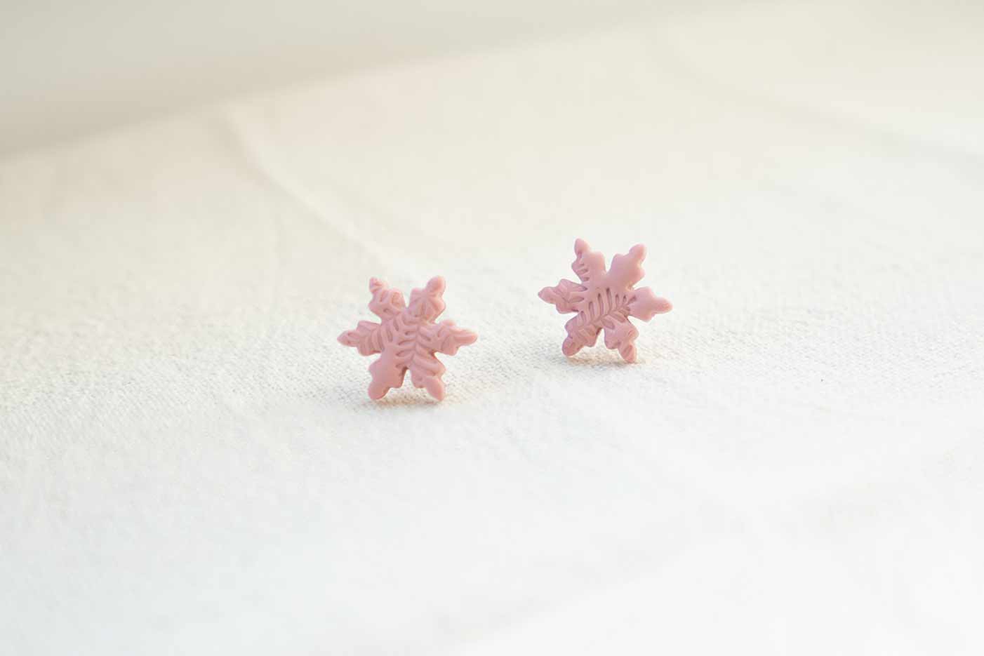 Pendientes copo de nieve rosa pastel