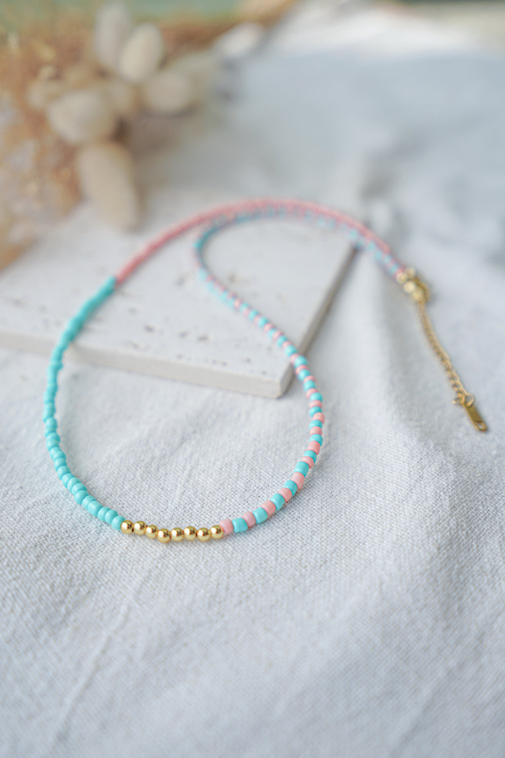 Collar EOS (azul turquesa & coral)