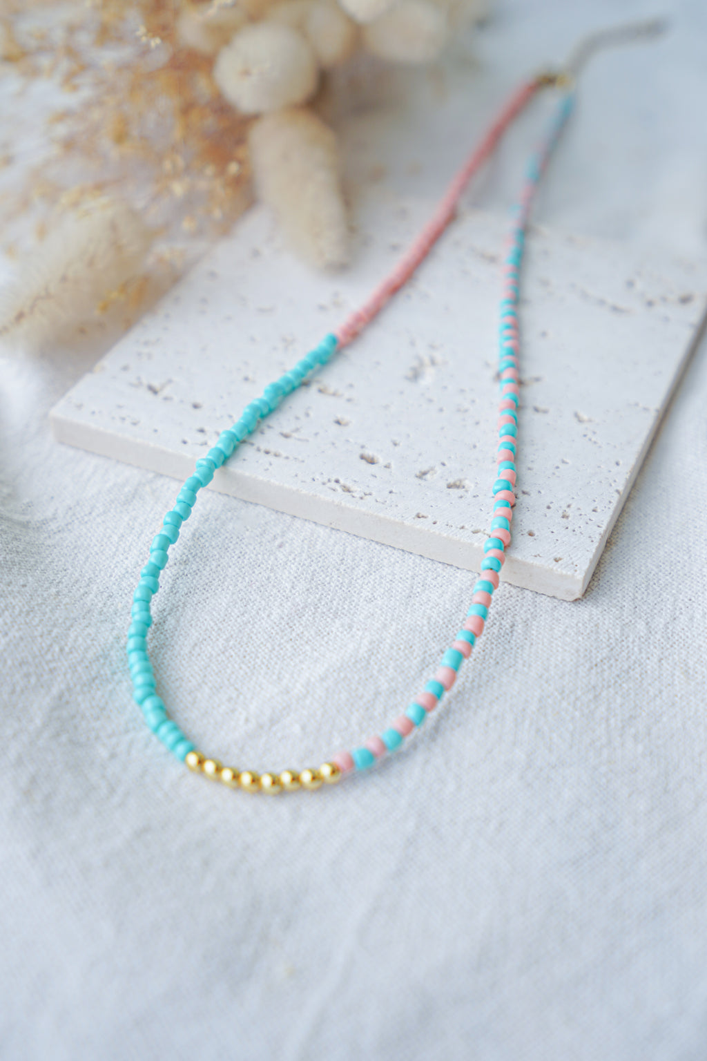 Collar EOS (azul turquesa & coral)