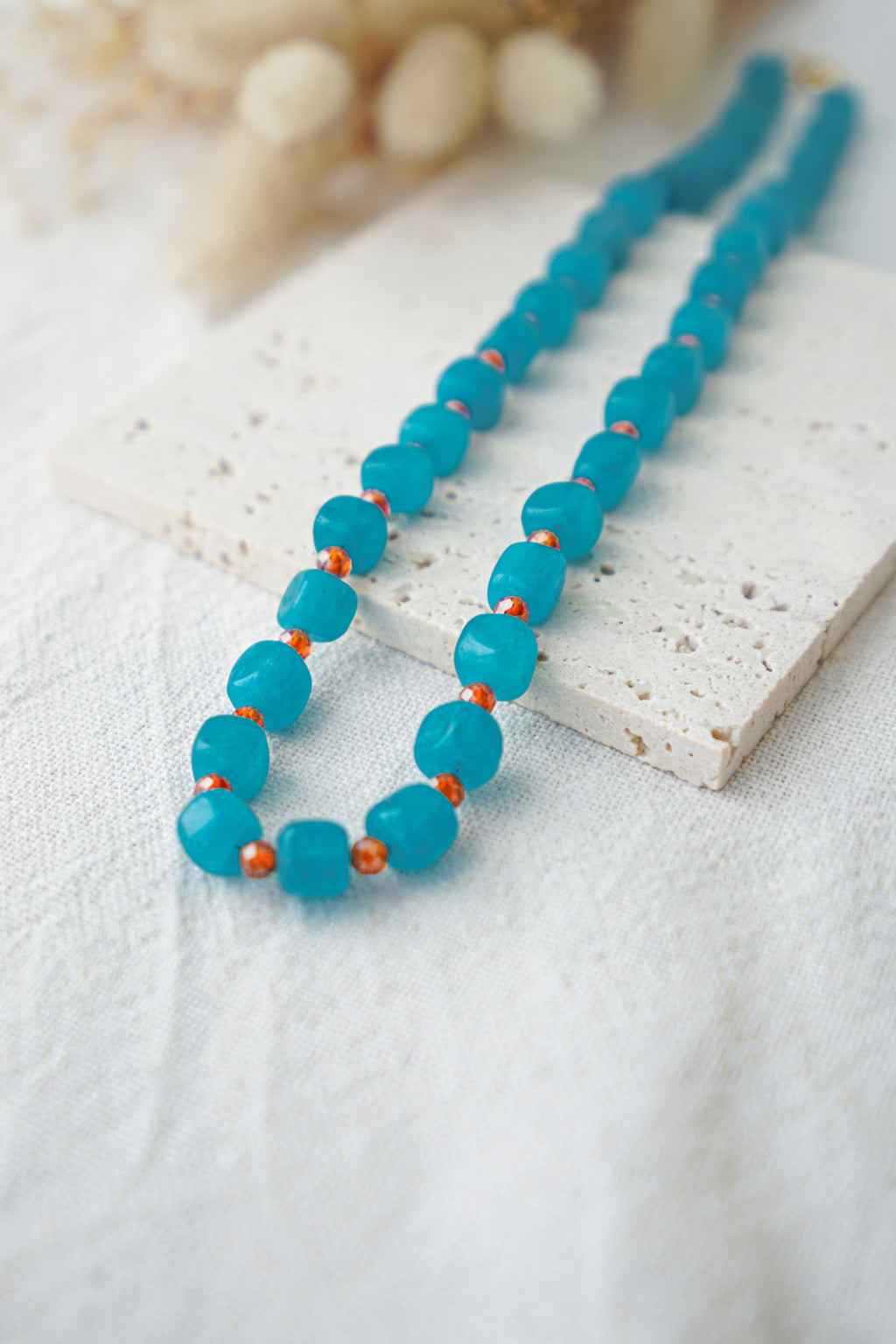 Collar MAREA (piedras azul turquesa & naranja quemado)