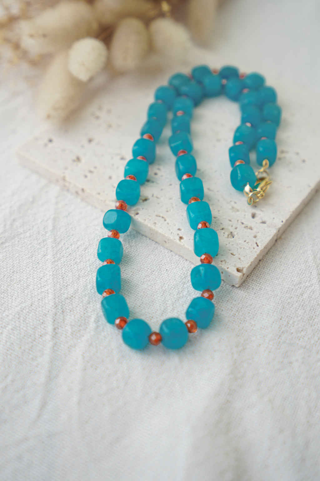 Collar MAREA (piedras azul turquesa & naranja quemado)