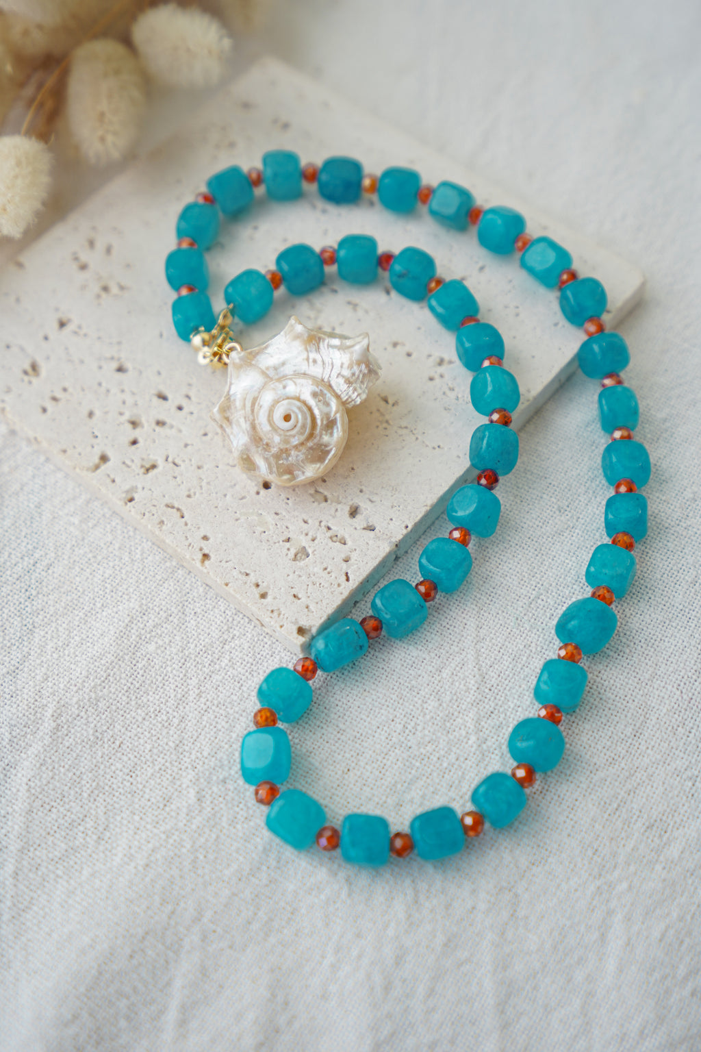 Collar MAREA (piedras azul turquesa & naranja quemado)