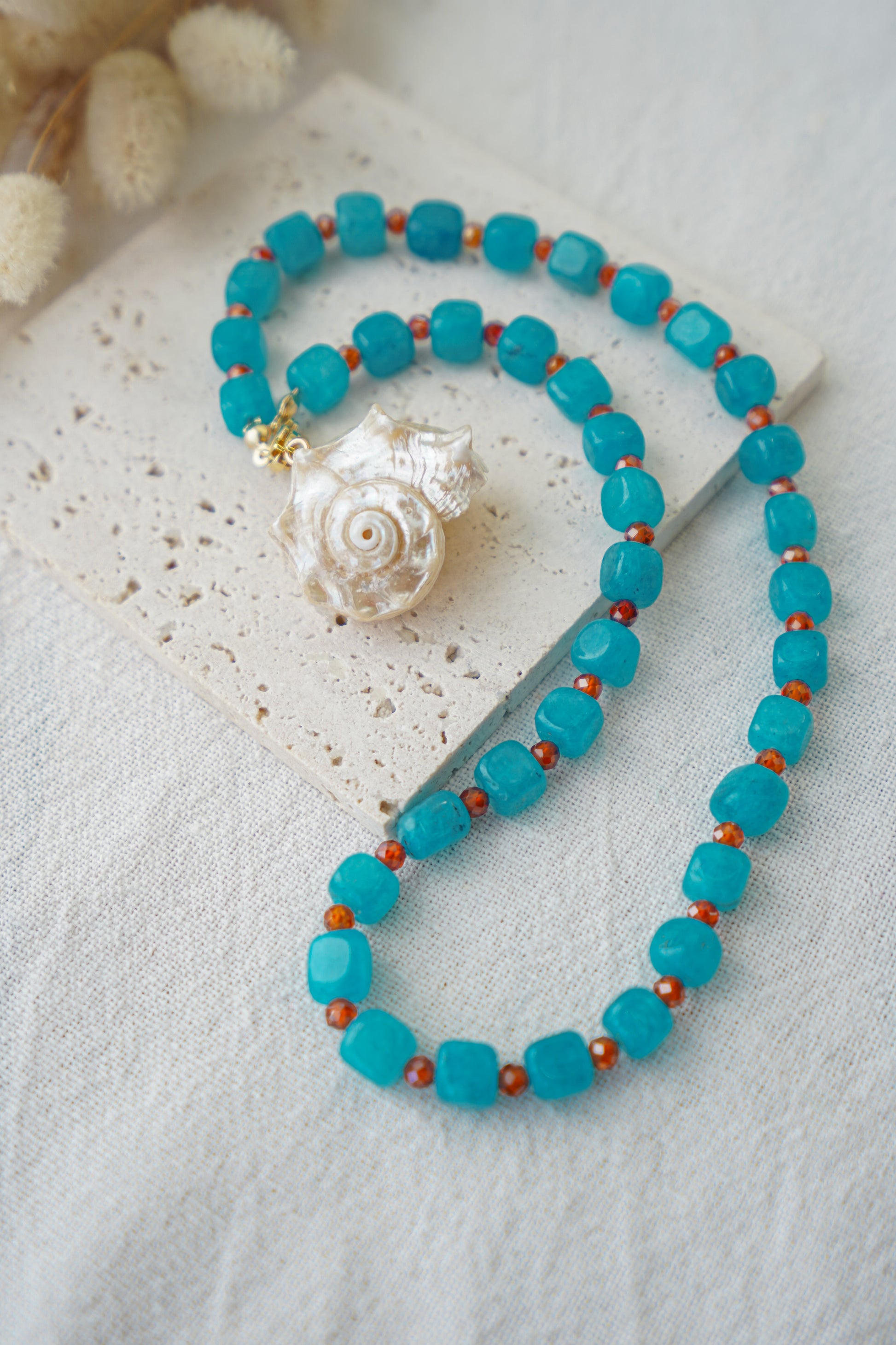 Collar MAREA (piedras azul turquesa & naranja quemado)