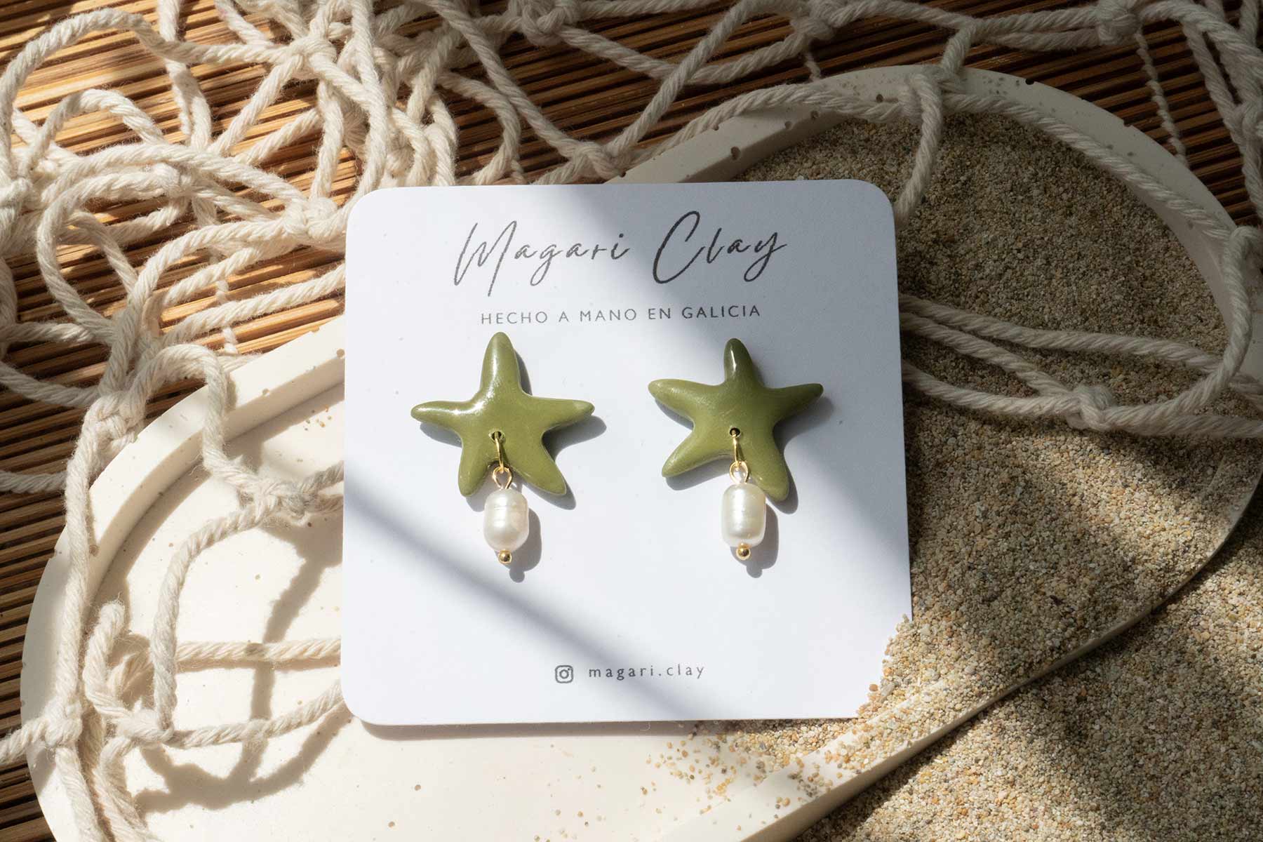 Pendientes estrella de mar verde oliva