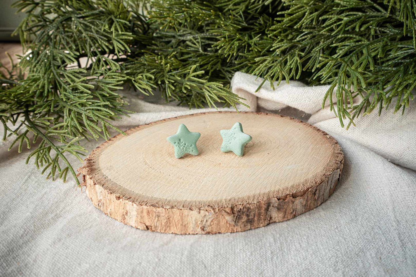 Pendientes estrella de navidad verde agua