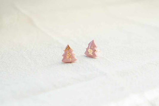 Pendientes árbol de Navidad rosa y oro