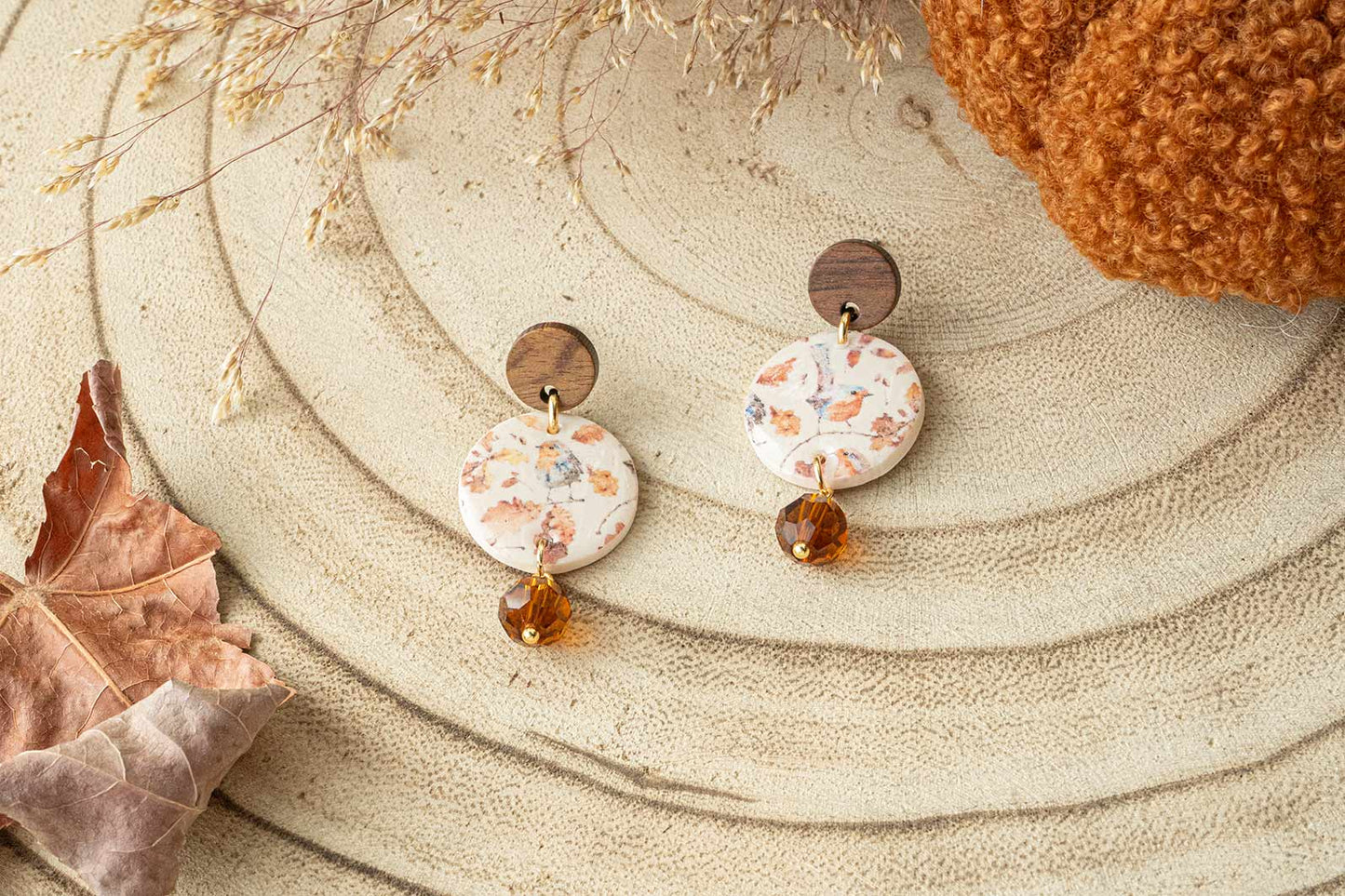 Pendientes PARROIBO (ESTAMPADO PETIRROJO) | Colección BOSQUE ENCANTADO 🍂✨