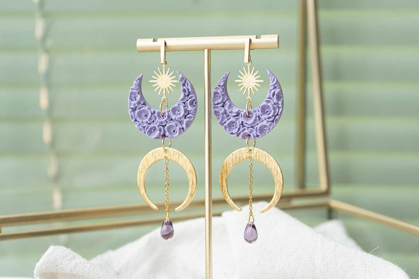 Pendientes luna lavanda "Arianrhod" | Colección BELTANE (Primavera celta) 🌿