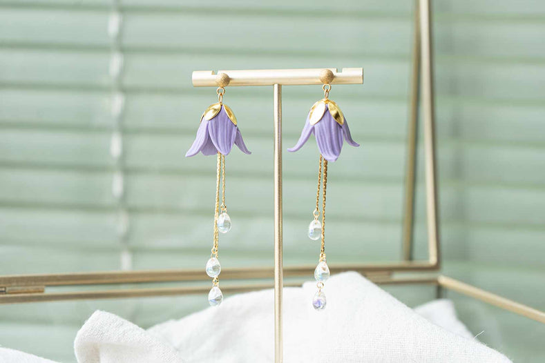 Pendientes flor campanilla violeta hadas celta