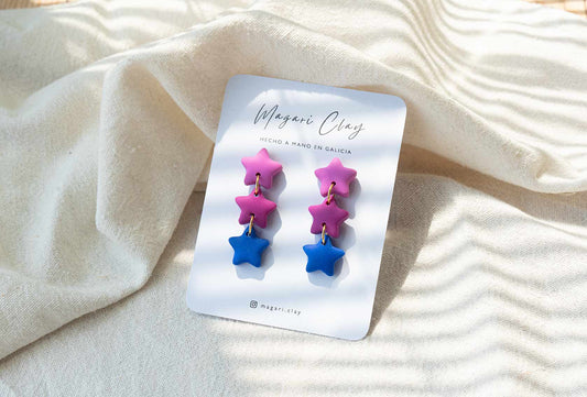 Pendientes estrellas moradas y azules