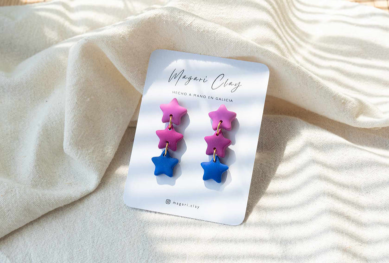 Pendientes estrellas moradas y azules