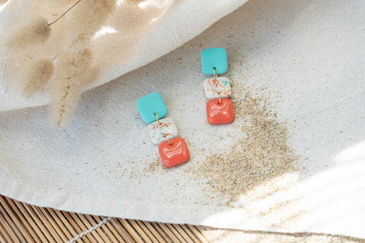 Pendientes CADENA CUADRADOS (coral & turquesa)  | Colección AMBULANTE 🎪 (exclusivos de feria)