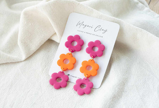 Pendientes CADENA MARGARITAS (fucsia & naranja)  | Colección AMBULANTE 🎪 (exclusivos de feria)