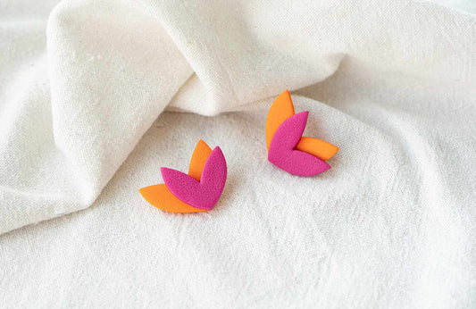 Pendientes DOBLE HOJA (fucsia & naranja)  | Colección AMBULANTE 🎪 (exclusivos de feria)