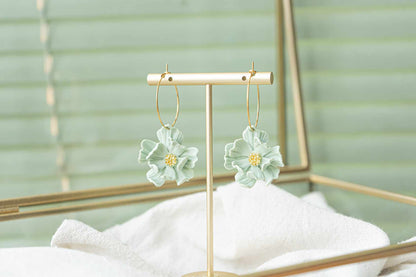 Pendientes aro flor verde agua