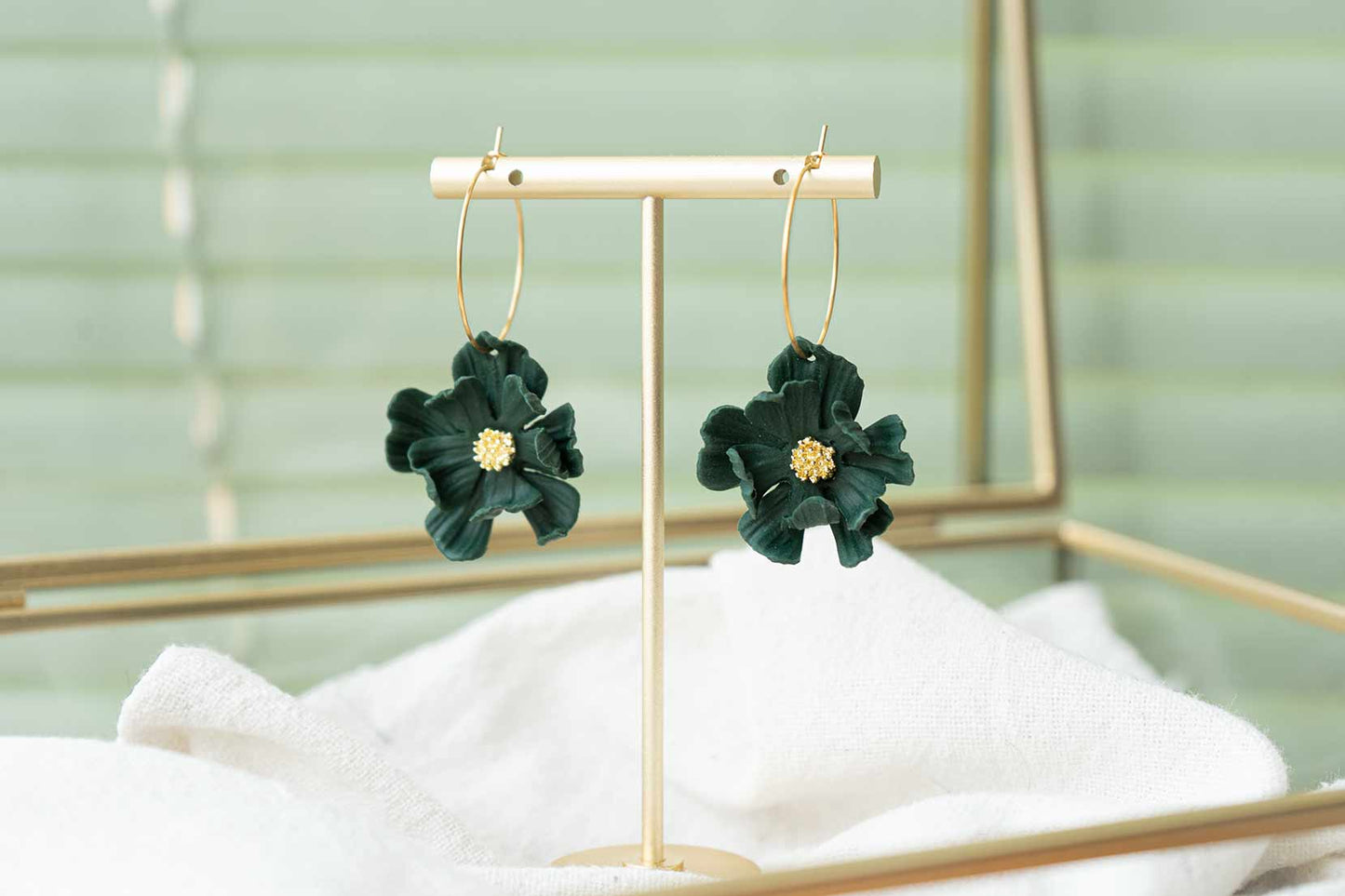 Pendientes aro flor verde oscuro