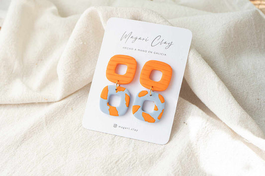 Pendientes CUADRADOS (naranja & azul bebé)  | Colección AMBULANTE 🎪 (exclusivos de feria)