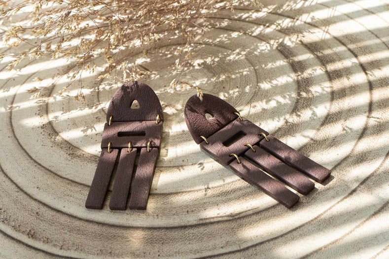 Pendientes grandes geométricos otoñales marrón chocolate
