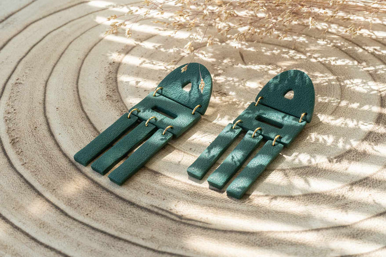Pendientes grandes geométricos otoñales verde bosque