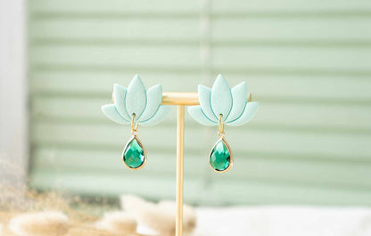 Pendientes flor aguamarina