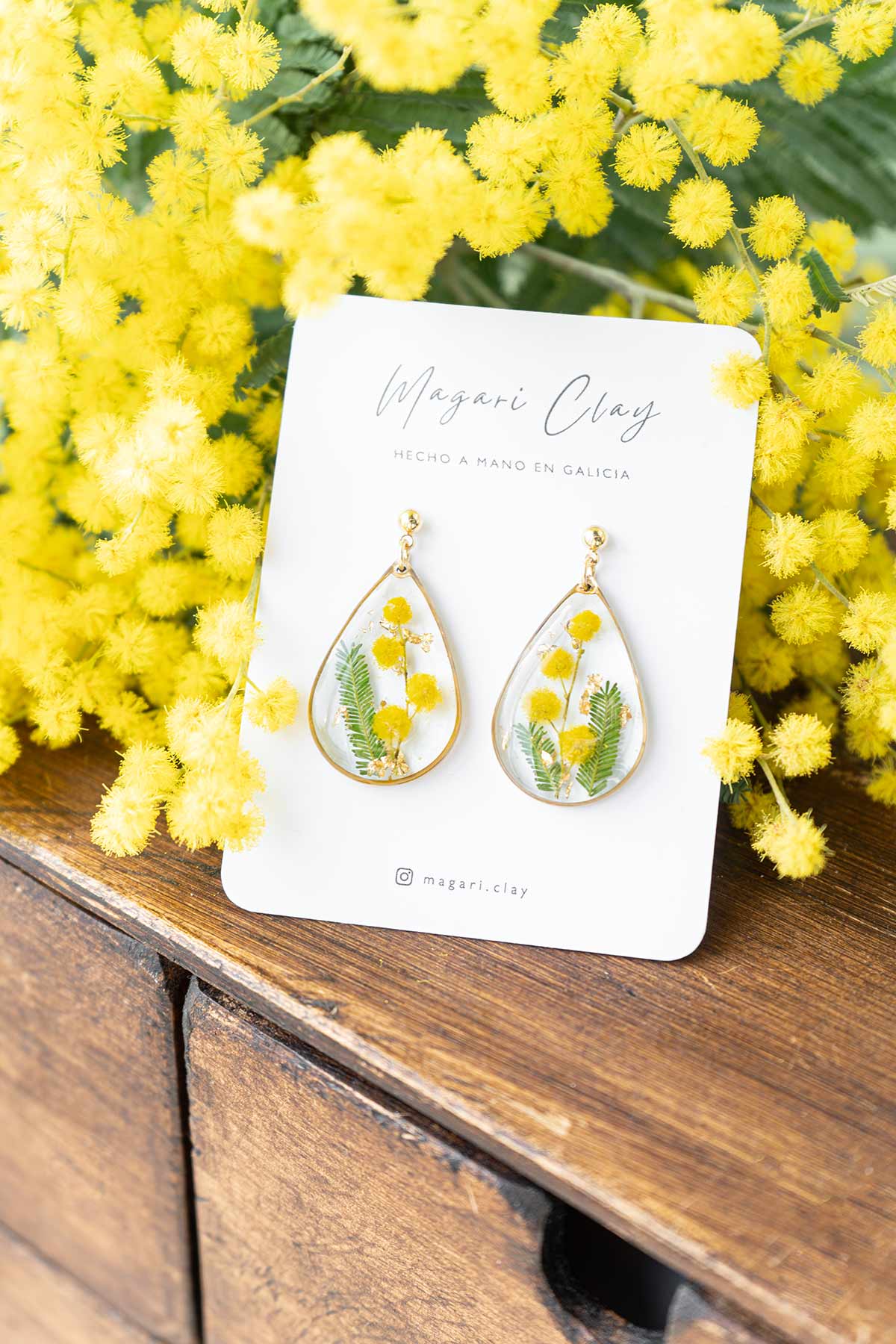 Pendientes de mimosas naturales